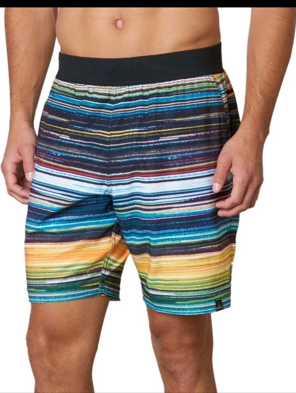 prAna Overhold Active Shorts Jetstream Striped Print Athletic Hiking Running Lik